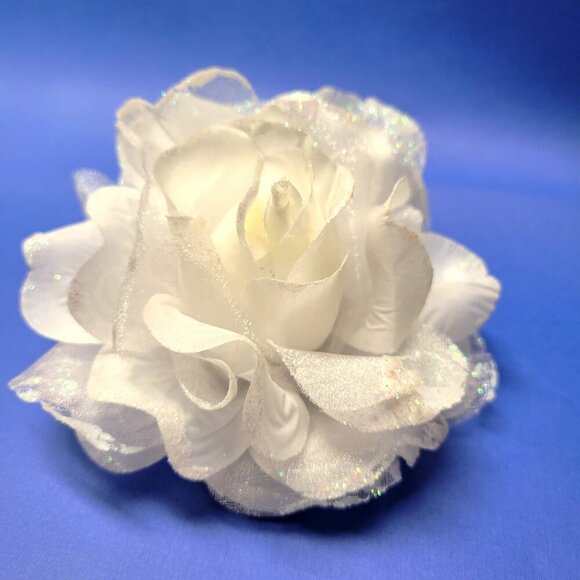 White Rose Hair Accessory Corsage Brooch or Hair Tie - Picture 3 of 14
